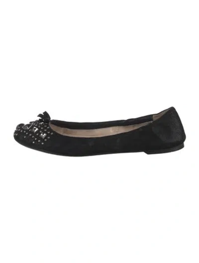 Pre-owned Prada Suede Studded Accents Ballet Flats In Black