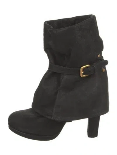 Pre-owned Prada Suede Studded Accents Boots In Black
