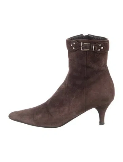 Pre-owned Prada Suede Studded Accents Boots In Brown