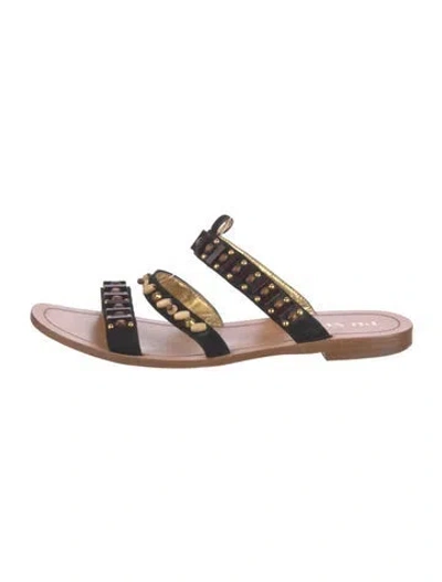 Pre-owned Prada Suede Studded Accents Flats In Black