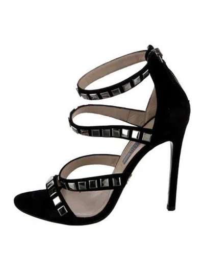 Pre-owned Prada Suede Studded Accents Gladiator Sandals In Black