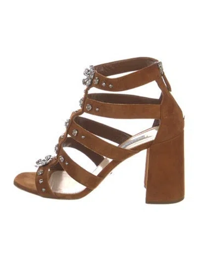 Pre-owned Prada Suede Studded Accents Gladiator Sandals In Brown