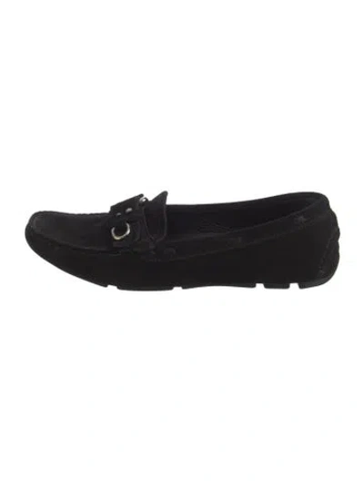 Pre-owned Prada Suede Studded Accents Loafers In Black