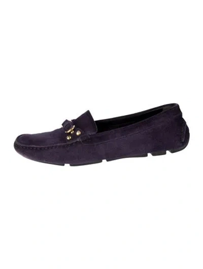 Pre-owned Prada Suede Studded Accents Loafers In Purple
