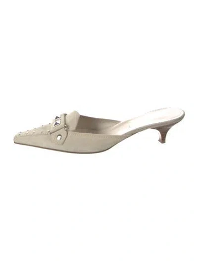 Pre-owned Prada Suede Studded Accents Mules In Gray