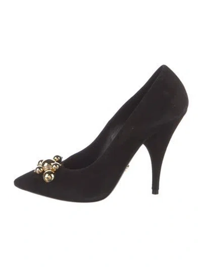 Pre-owned Prada Suede Studded Accents Pumps In Black