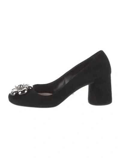Pre-owned Prada Suede Studded Accents Pumps In Black