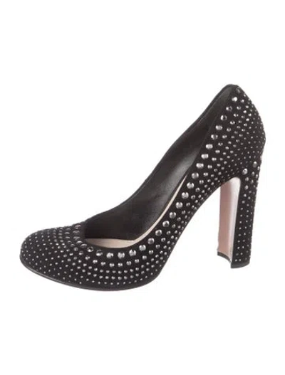 Pre-owned Prada Suede Studded Accents Pumps In Black
