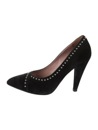 Pre-owned Prada Suede Studded Accents Pumps In Black