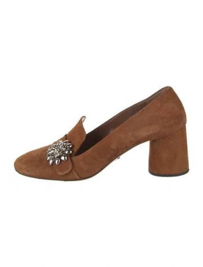 Pre-owned Prada Suede Studded Accents Pumps In Brown