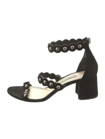 Pre-owned Prada Suede Studded Accents Sandals In Black