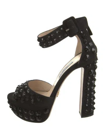 Pre-owned Prada Suede Studded Accents Sandals In Black