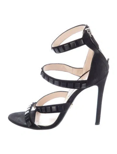 Pre-owned Prada Suede Studded Accents Sandals In Black