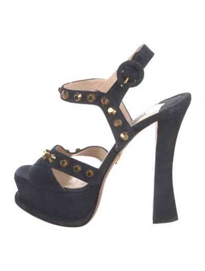 Pre-owned Prada Suede Studded Accents Sandals In Blue