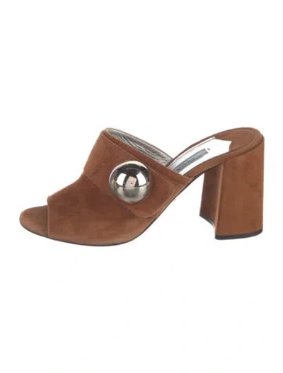 Pre-owned Prada Suede Studded Accents Slides In Brown