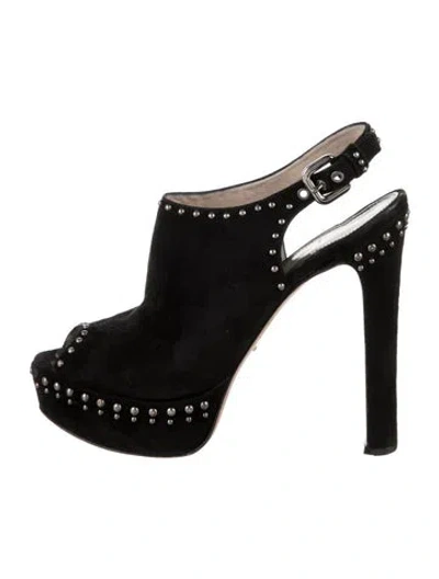 Pre-owned Prada Suede Studded Accents Slingback Pumps In Black