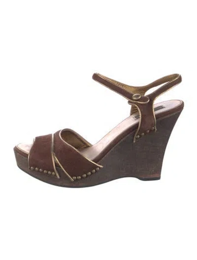 Pre-owned Prada Suede Studded Accents Slingback Pumps In Brown