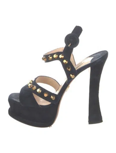 Pre-owned Prada Suede Studded Accents Slingback Sandals In Blue