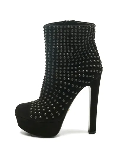 Pre-owned Prada Suede Studded Boots In Black