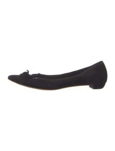 Pre-owned Prada Suede Tassel Accents Ballet Flats In Black