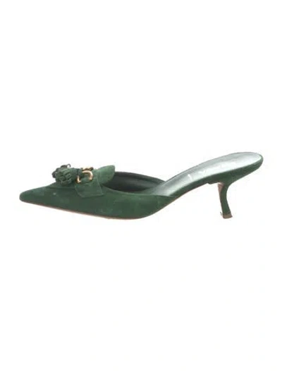 Pre-owned Prada Suede Tassel Accents Mules In Green
