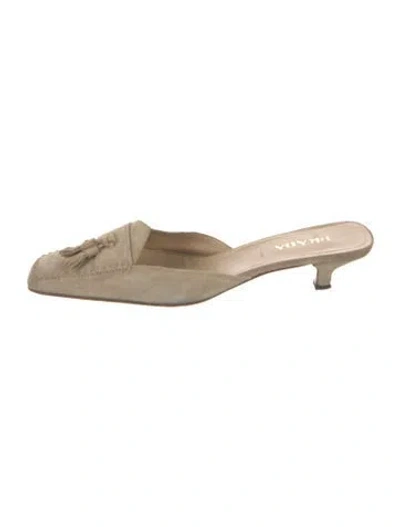 Pre-owned Prada Suede Tassel Accents Mules In Neutrals