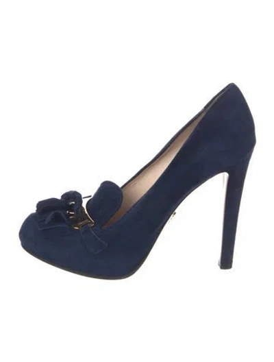 Pre-owned Prada Suede Tassel Accents Pumps In Blue
