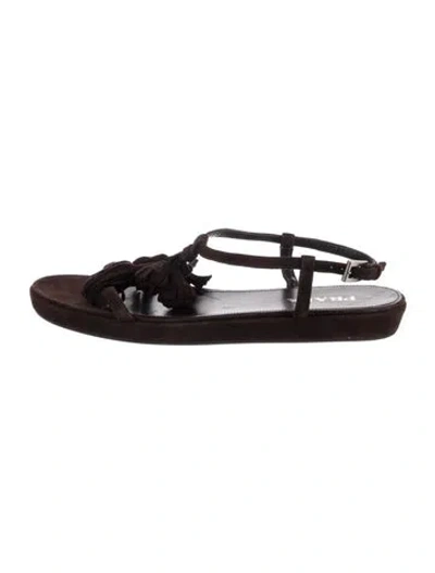 Pre-owned Prada Suede Tassel Accents Sandals In Brown