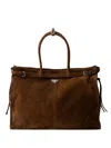 Prada Suede Tote Bag In Brown