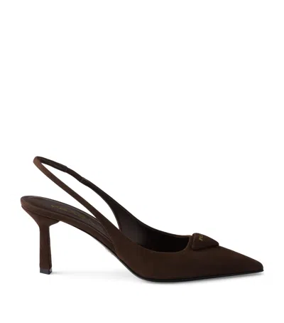 PRADA SUEDE TRIANGLE SLINGBACK PUMPS 75