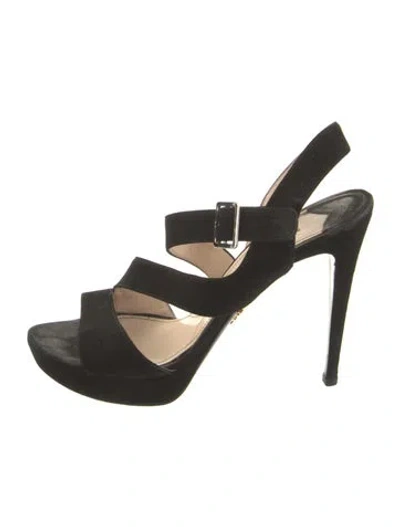 Pre-owned Prada Suede T-strap Pumps In Black