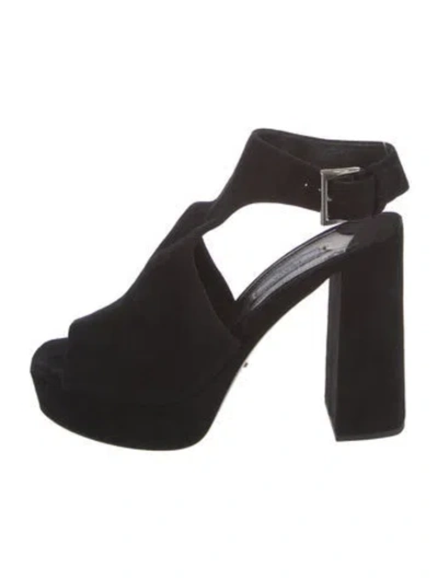 Pre-owned Prada Suede T-strap Pumps In Black