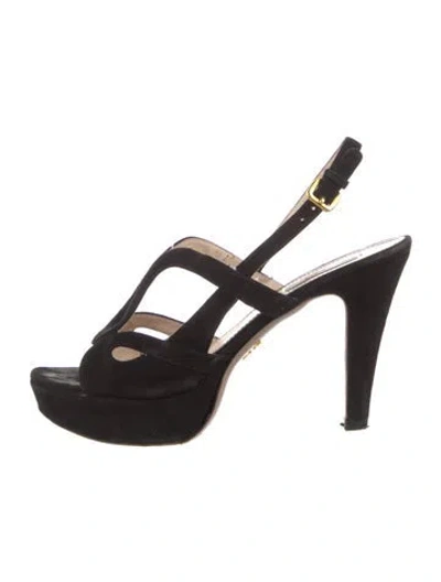 Pre-owned Prada Suede T-strap Pumps In Black