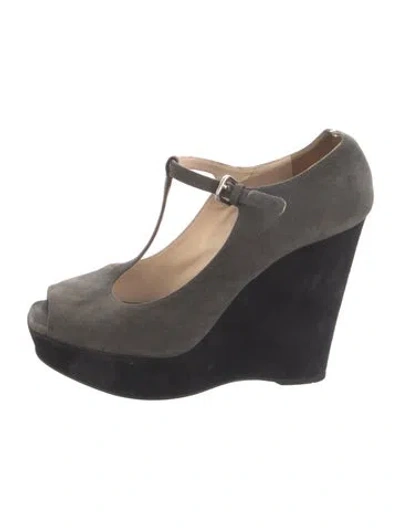 Pre-owned Prada Suede T-strap Pumps In Black