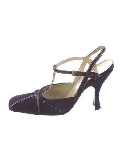 Pre-owned Prada Suede T-strap Pumps In Purple