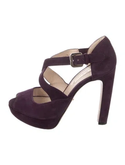 Pre-owned Prada Suede T-strap Pumps In Purple