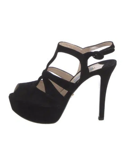 Pre-owned Prada Suede T-strap Sandals In Black