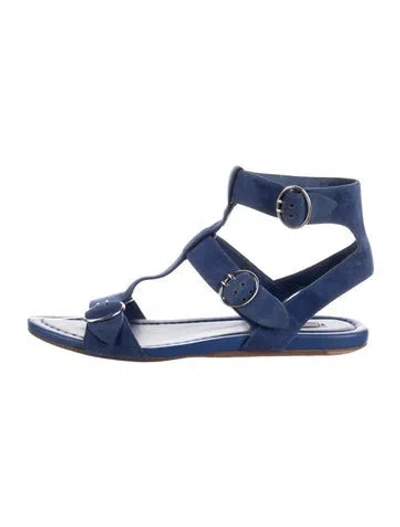 Pre-owned Prada Suede T-strap Sandals In Blue