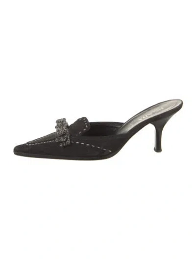 Pre-owned Prada Suede Tweed Pattern Mules In Black