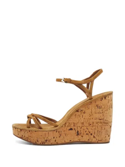 Pre-owned Prada Suede Wedge Sandals In Brown