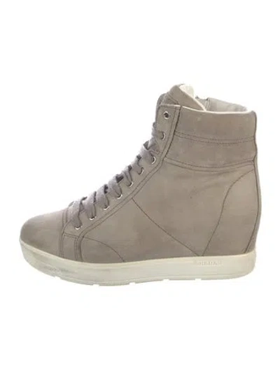 Pre-owned Prada Suede Wedge Sneakers In Neutral