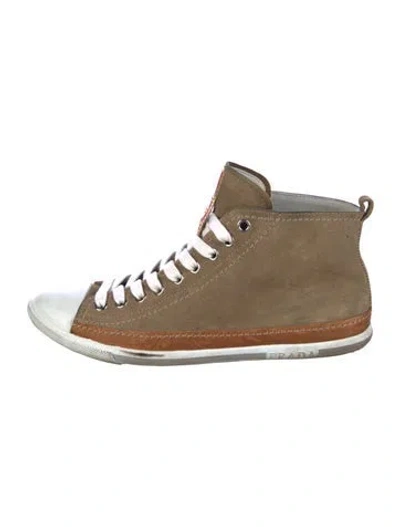 Pre-owned Prada Suede Wedge Sneakers In Neutral