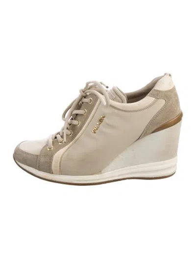 Pre-owned Prada Suede Wedge Sneakers In Neutrals