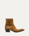 Prada Suede Heeled Western Ankle Boots 55 In Tabacco