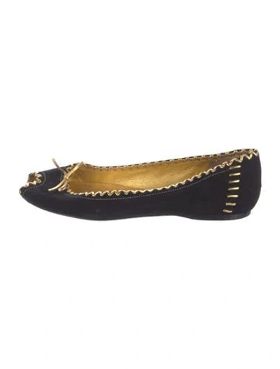 Pre-owned Prada Suede Whipstitch Trim Ballet Flats In Black