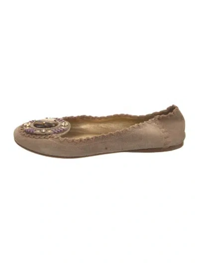 Pre-owned Prada Suede Whipstitch Trim Ballet Flats In Neutral