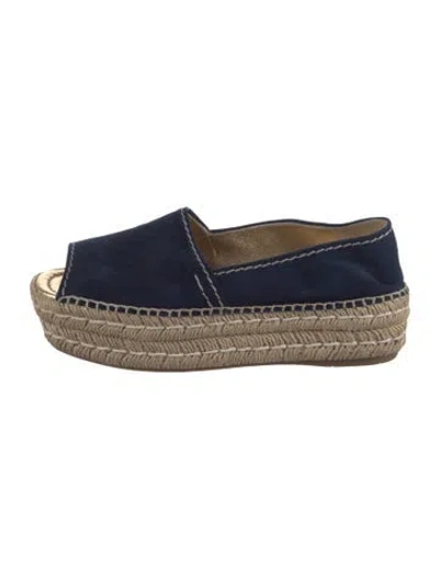 Pre-owned Prada Suede Whipstitch Trim Espadrilles In Blue
