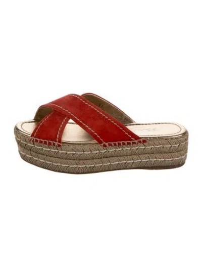 Pre-owned Prada Suede Whipstitch Trim Espadrilles In Red