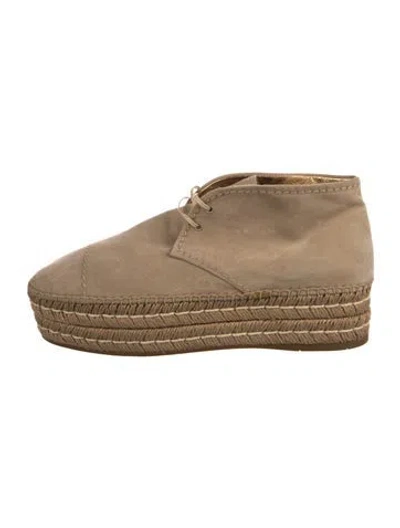 Pre-owned Prada Suede Whipstitch Trim Lace-up Boots In Neutral