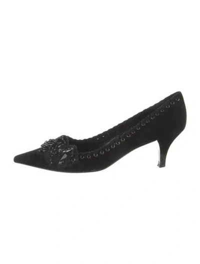 Pre-owned Prada Suede Whipstitch Trim Pumps In Black